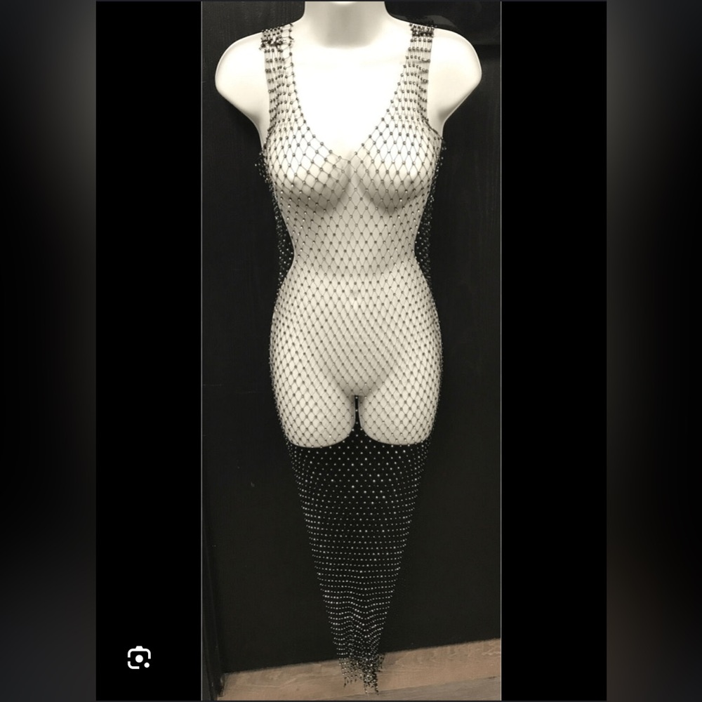 Celebrity Fashion Rhinestone Mesh Dress